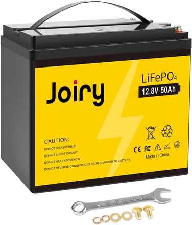 Акумуляторна батарея Joiry 12V 50Ah LiFePO4, 640 Втгод, акумуляторний, BMS, 5000 циклів, чудово підходить для сонячної системи, човна, дому