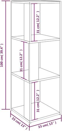 Кутова полиця 5 відділень Стояча полиця Книжкова шафа Настінна полиця Перегородка для кімнати Полиця Офісна полиця Декоративна полиця для зберігання 33x33x164.5 см Інженерна деревина (33 x 33 x 100 см, коричневий дуб)