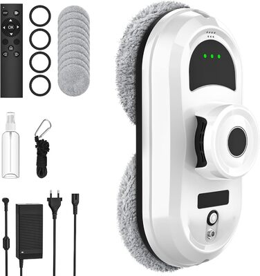 Робот для миття вікон, 5600Pa, з автоматичним розпиленням, 3 режими, інтелектуальна навігація, розпізнавання країв, пульт ДУ, система безпеки та 10 ганчірок для миття