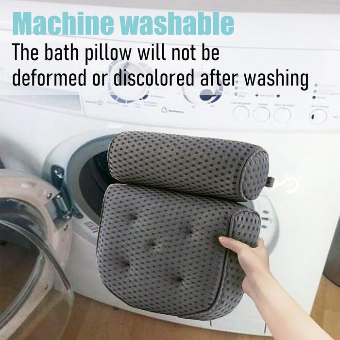 Подушка для ванни з піни Memory Foam, антиковзка, для шиї та спини, 4D вентиляція, 6 присосок, сіра