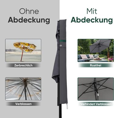 Чохол для садового парасоля Sekey: захисна накидка з отворами для вентиляції, 100% поліестер, водонепроникний, 190 x 30/50 см, темно-сірий