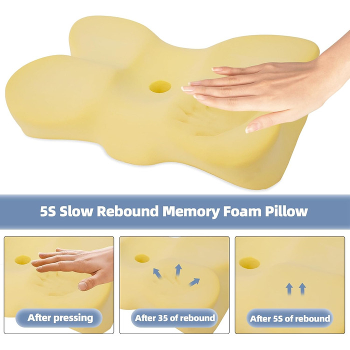 Подушка для шиї Jiaao Memory Foam, комфорт для всіх положень сну, можна прати, 64x39x13 см (пелюстка)