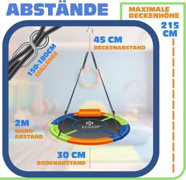 Шоукель KESSER® Tellershaukel Ø 120cm, до 300кг, з подушкою та 4 ручками, регульована, для дітей та дорослих, Indoor & Outdoor, кольорова