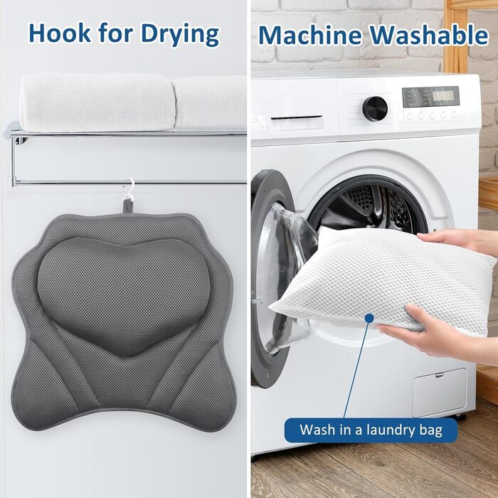 Подушка для ванни LuxStep з Air-Mesh тканини та 6 антиковзними присосками, для підтримки голови, шиї та спини, аксесуар для ванної кімнати, сірий колір