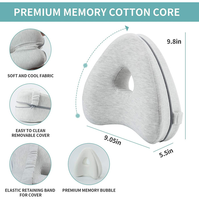 Ергономічна подушка між ніг для сну на боці CREATESTAR з ефектом пам'яті (Memory Foam), сіра, знімний чохол