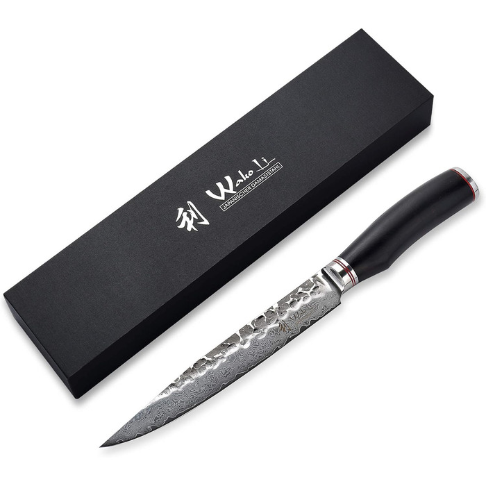 Ніж кухарський Wakoli EBO Premium з лезом 20 см з дамаської сталі 67 шарів та ручкою з чорного дуба | Професійний ніж для кухні