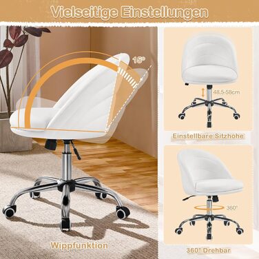 Крісло Yaheetech для дому та офісу: крісло для туалетного столика, обертове, з регулюванням висоти, на роликах, біле, до 136 кг