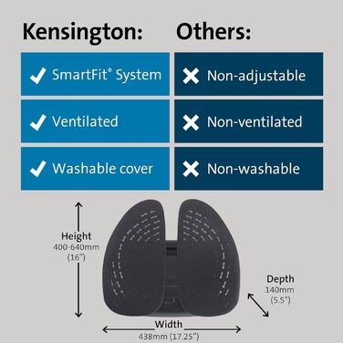 Ортопедична подушка для спини Kensington K55807WW з охолоджуючим гелем (для підтримки попереку, виправлення постави, полегшення болю при ішіасі) чорна