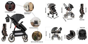 Дитяча коляска MoLi 3 в 1 з реверсивним блоком, великою люлькою та алюмінієвим шасію (V8 Black)