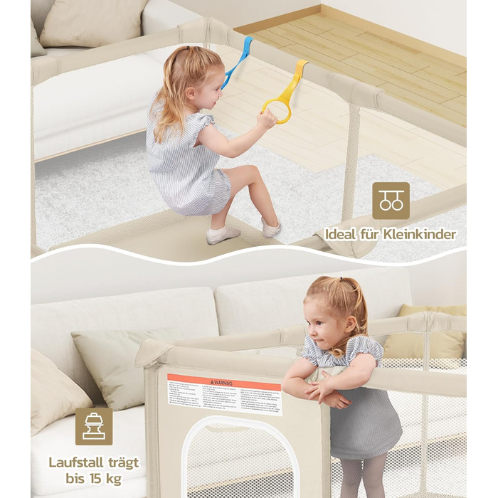 Дитячий манеж Dripex 124x124 см з дихаючою сіткою, сірий (124x124 см)