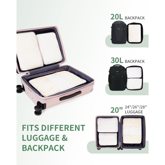 Набір компресійних органайзерів для валізи та рюкзака ECOHUB, 6 предметів, ультралегкі пакувальні куби з сітки для ручної поклажі, екологічні (Зелений)