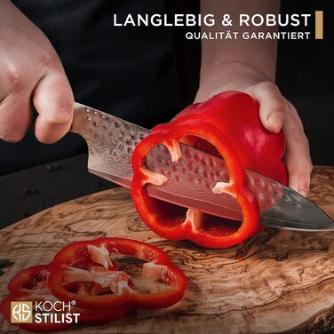 Ніж кухарський Kochstilst® Premium Damast 20 см з подарунковою коробкою. Дамасткова сталь 67 шарів, VG-10, преміум якість, кухонні ножі, з дерев'яною ручкою