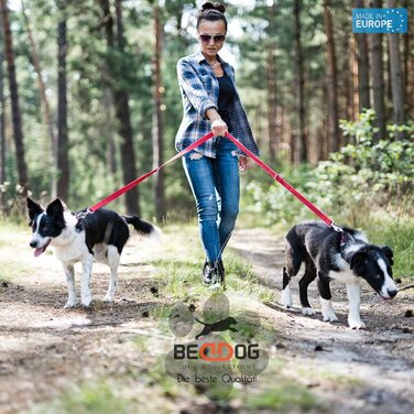 Повідець для собак Beddog Spike, регульований на 3 довжини, подвійний повідець, повідець для вигулу, повідець для вигулу, поводок для середніх і великих собак, загальна довжина 2 м-Червоний / Чорний 2 м/25 мм червоний / чорний