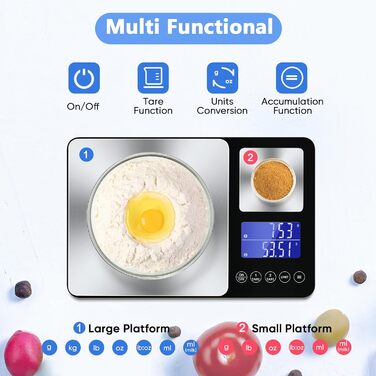 Кухонні ваги Dr. Cowu з подвійною платформою, 15 кг/1 г та 500 г/0.01 г, цифрові, з тарою, підрахунком, автовимкненням, для кухні, ювелірних виробів, випічки та приготування їжі