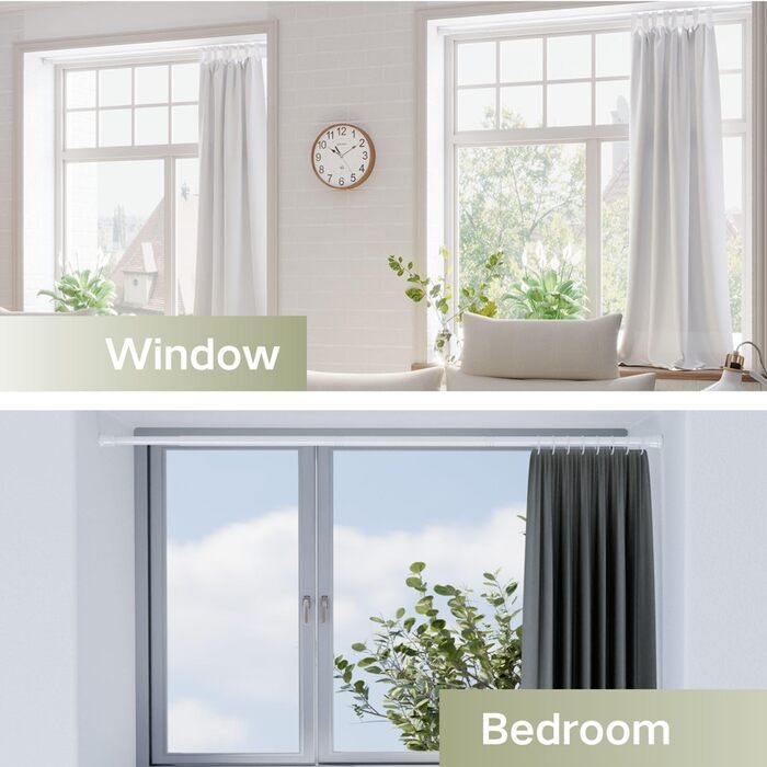 Телескопічний карниз для штор без свердління та гвинтів, розсувна штанга для ванної кімнати та гардероба, біла, 85-265 см (Ø 32 мм)