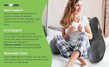 WhooLoo Лежанка для читання, спинка для підтримки, великий кут нахилу для дорослих, для перегляду телевізора, з м'якою оббивкою, проти печії, відпочинку, хропіння, 100% Memory Foam знімний чохол