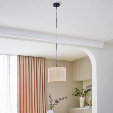 Підвісний світильник для обіднього столу Lindby Ø 26 см, підвісна лампа Обідній стіл текстильний, пластиковий дизайн з ротанга, світильник для вітальні, підвісний світильник Лампа для їдальні, E27