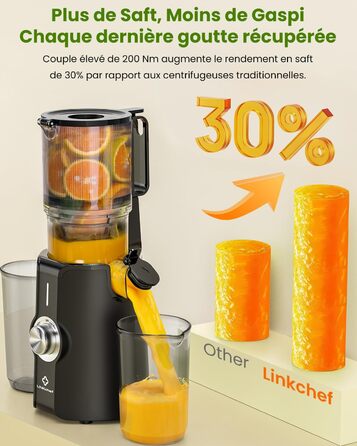 LINKChef Slow Juicer: Холодне віджимання овочів та фруктів, 115 мм, чорний, BPA Free