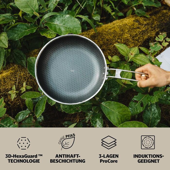 Набір кухонного посуду Campo Libre Enzo I з нержавіючої сталі для кемпінгу | Індукційний посуд для відпочинку на природі | Набір каструль та сковороди для кемпінгу | 6 предметів або (сковорода з покриттям - 24см)