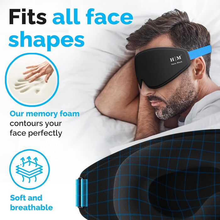 Маска для сну HM Halo Mask 3D з затемненням з чохлом чорна