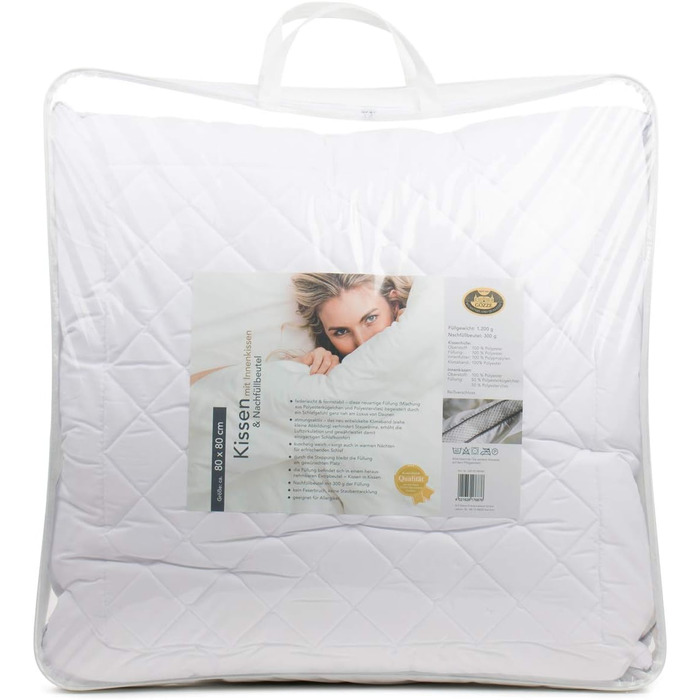 Подушка з внутрішньою подушкою 300 г і кліматичною стрічкою, в т.ч. мішок для наповнення, 80 x 80 см - білий білий 80 x 80 см