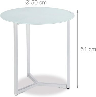 Круглий журнальний столик зі скла та металу, декоративний стіл для відпочинку, ВхШхГ 51 х 50 х 50 см, в елегантному, стандартному (білому)