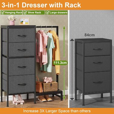 Комод 111 см з 4 висувними ящиками з тканини, шафа для одягу, комод для спальні, вітальні, передпокою, сірий (30T x 76.5B x 111H см)