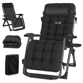 Розкладний шезлонг для відпочинку: зручний садовий стілець з регульованою спинкою, чорний (72 см)
