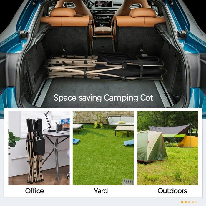 Розкладне ліжко для кемпінгу Yaheetech, похідна шезлонг-ліжка з кишенею та сумкою для транспортування, витримує до 150 кг, чорне