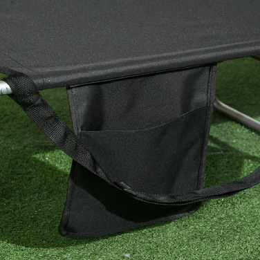 Шезлонг для саду з підголівником, масажний шезлонг для відпочинку на відкритому повітрі, з кишенею збоку, виготовлений з тканини та металу, чорного кольору.