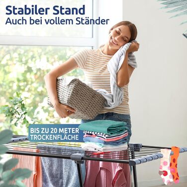 Розкладна сушилка для білизни STAHLMANN® - 20 м сушильної поверхні, чорна, з кріпленнями для дрібних речей, Made in EU