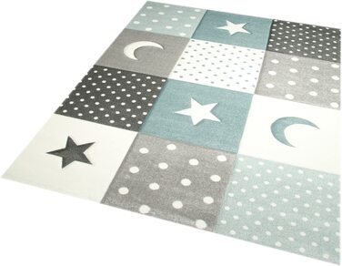 Дитячий килим CARPETIA, килимок для ігор, дитячий килим, Хлопчик, зірка, місяць розміром 80x150 см (120x170 см, блакитний, Світло-блакитний, бірюзовий)