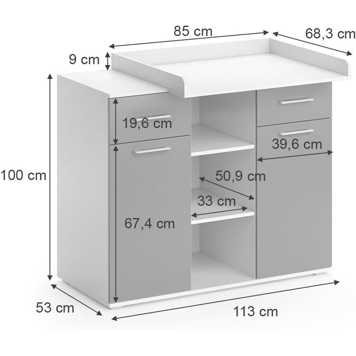 Комод-гойдалка Vicco Leonie з люлькою, білий, 113 x 100 см (сірий)