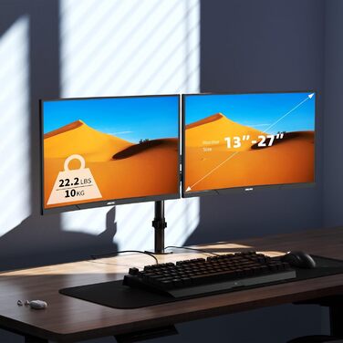 Кріплення для двох моніторів Bracwiser MD7442: регульована підставка для моніторів 13-27 дюймів (LED, LCD), VESA 75/100mm, чорний