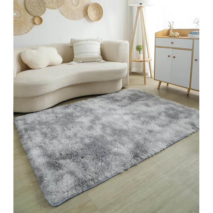 Килим Linyingdian Ultra Soft 160x230см, світло-сірий пухнастий, сучасний, підходить для дітей та віталень