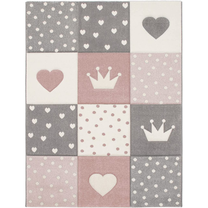 Домашній дитячий килим TT, килим для дитячої кімнати, для дівчаток, 3D принцеса, Зоряна корона, колір розмір (133 см в квадраті, сіро-рожевий кремовий)