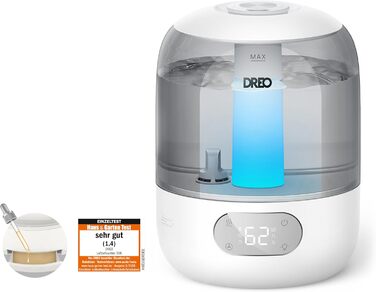 Зволожувач повітря Dreo для спальні, ультразвуковий холодний туман, 30 годин роботи, 3л резервуар, датчик вологості, нічник для дітей, кімнатних рослин та дому (Сірий)