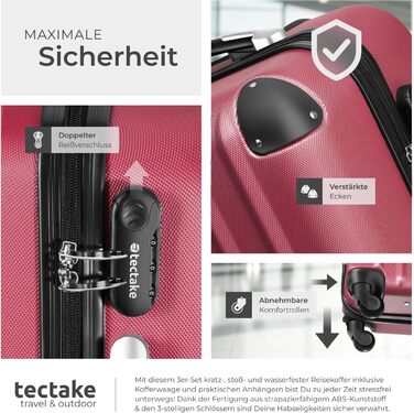 Набір валіз Tectake 3 шт. з ваговою та білгетом, M-L-XL, ABS, телескопічна ручка, червоний