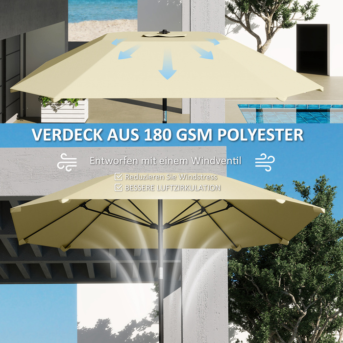 Outsunny parasol Ø233 см, парасолька з функцією складання, восьмикутний балкон парасолька пляжна парасолька вітрозахисна стайня ринок парасолька кривошипний парасолька сонцезахисний для пляжу балкон тераса сад, бежевий