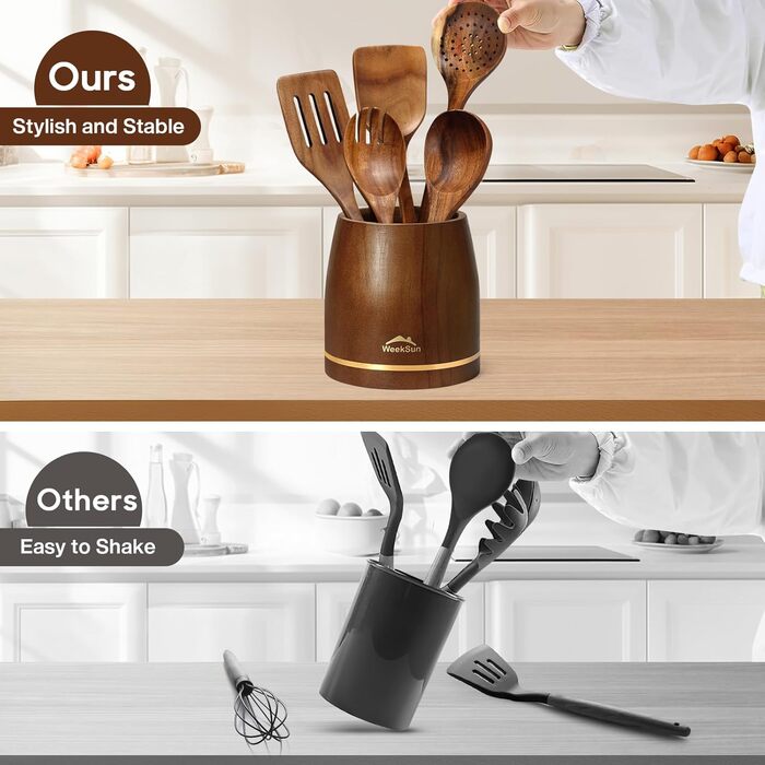 Набір кухонних аксесуарів з текового дерева (10 шт.) з підставкою, лопатка, половник, половник для супу, ложка для салату, виделки та ложки для салату, подарунок для кухаря