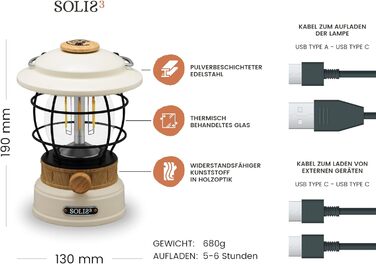 Кемпінговий ліхтар Castra Solis 3, акумулятор 8000mAh, power bank, світло з регулюванням яскравості, водонепроникність IP44, вуличний світлодіодний ліхтар