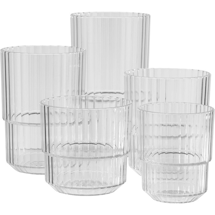 Бар Buddy's-набір з 6 чашок, високоякісні пластикові стаканчики з тритану об'ємом 150 мл, що не містять бісфенолу А, що штабелюються, багаторазові не б'ються, багаторазові ,придатні для миття в посудомийній машині (прозорі, об'ємом 0,3 літра)