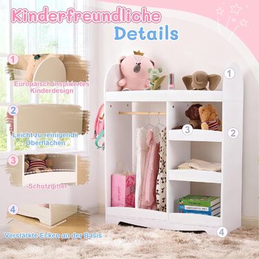 Дитяча шафа LALAHO для дитячої кімнати з 5 відкритими полицями та 3 гачками (біла)