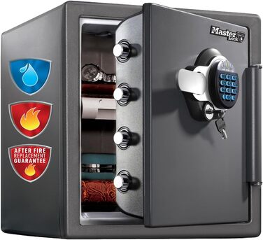 Master Lock FPW082FTCML: Вогнестійкий та водонепроникний сейф, 23л, 417x348x478 мм, цифровий код, для дому та офісу, чорний