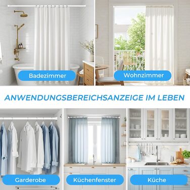 Штанга для карниза без свердління 76-200 см, телескопічна, для душу, одягу, вікна, кухні, шафи (біла)