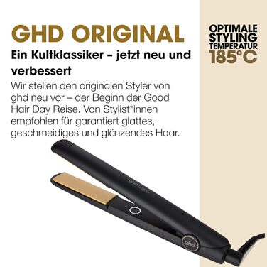 Випрямляч для волосся ghd Original - для гладкого, м'якого та блискучого волосся, без пошкодження від високих температур, підходить для всіх типів волосся, чорний, нова упаковка