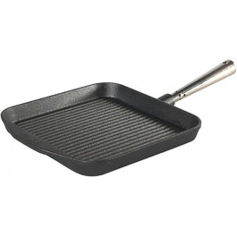 Сковорода для гриля Skeppshult з чавуну з квадратною ручкою з нержавіючої сталі 25x25 см, підходить для всіх типів плит (в тому числі індукційних)