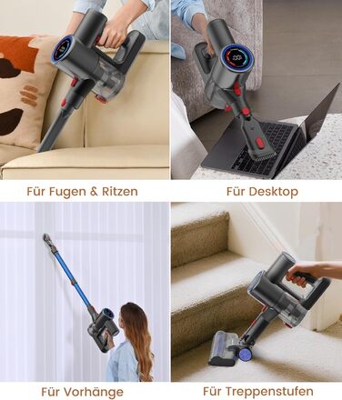 Версліф: Бездротовий акумуляторний пилосос 500W, 45 хв роботи, 40kPa, LED-дисплей, для дому та авто, синій