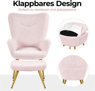 Крісло-мішок Yaheetech з м'якої тканини, крісло для відпочинку, телевізор, крісло-релакс, крісло-трансформер, стильний дизайн, білий (рожевий, з пуфом)