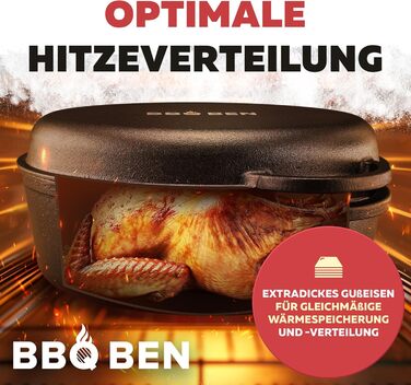 Гusseisen Bräter (34 см) з кришкою: сковорода-жаровня з чавуну для гриля, Dutch Oven, для індукції, газового гриля та духовки